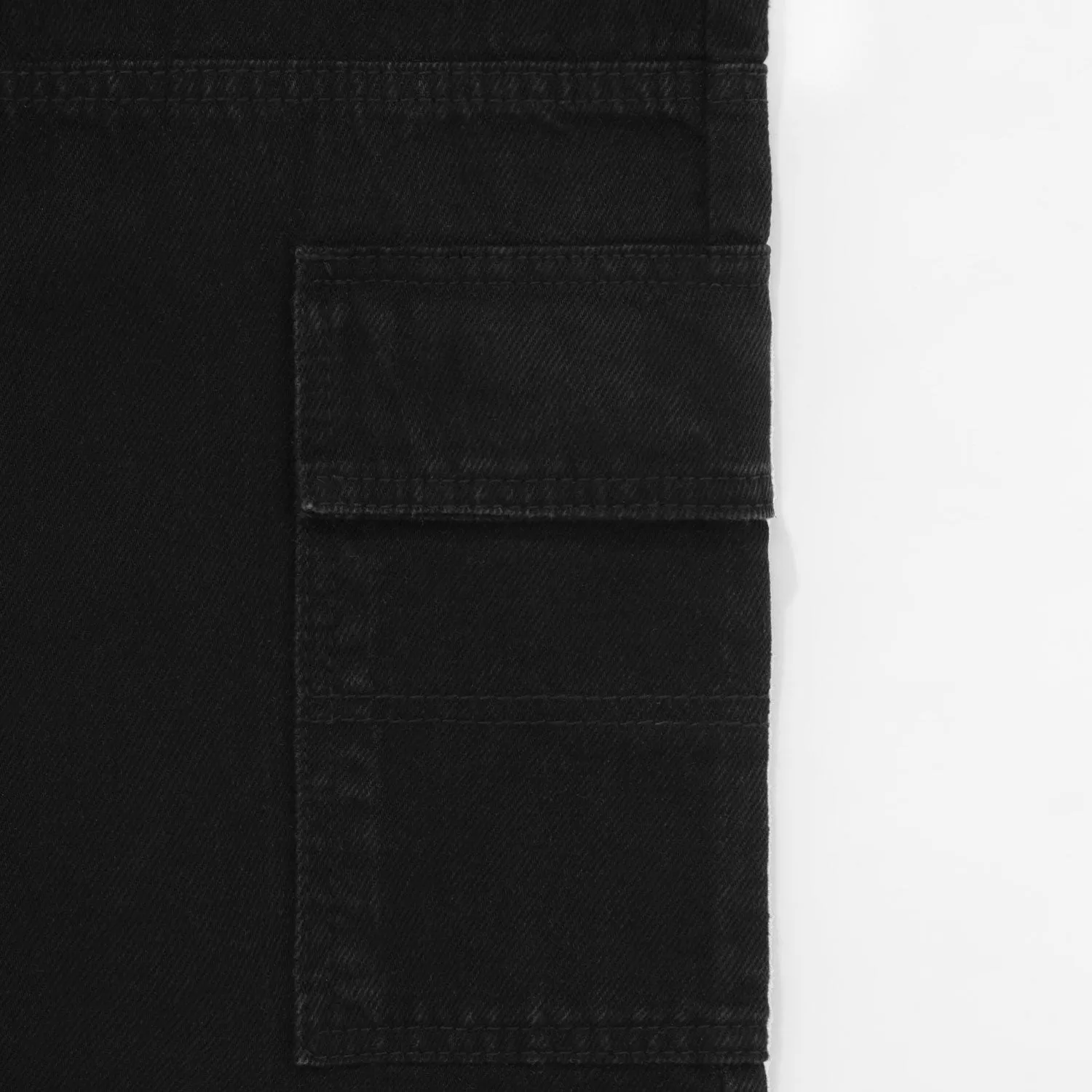 Straight Denim Cargo Pants - Black