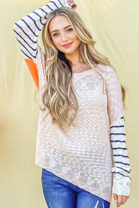 Stripe Sleeve Casual Sweater