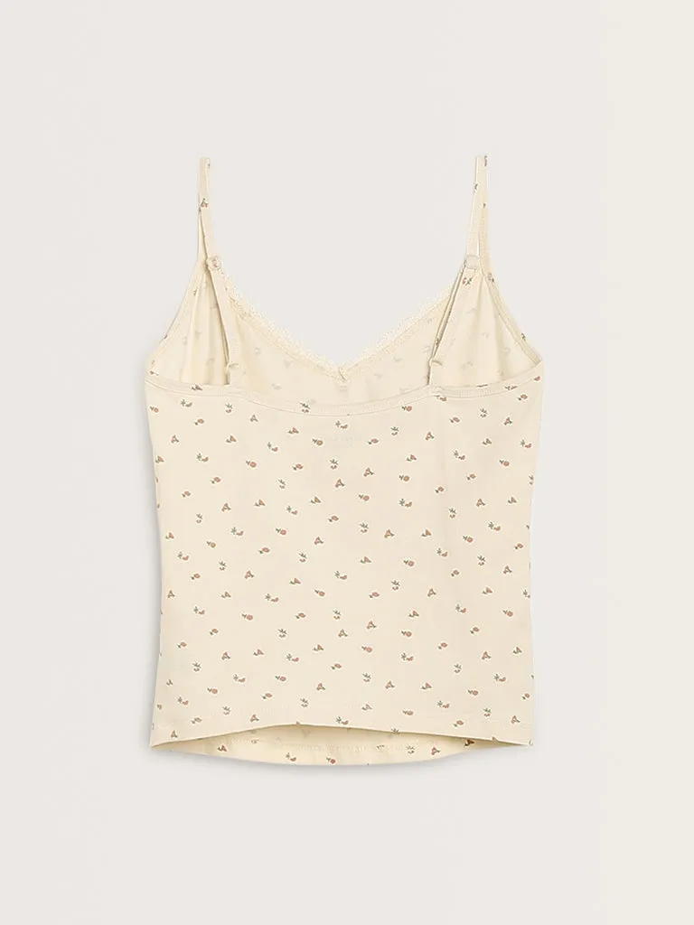 Superstar Off-White Floral Printed Cotton Camisole