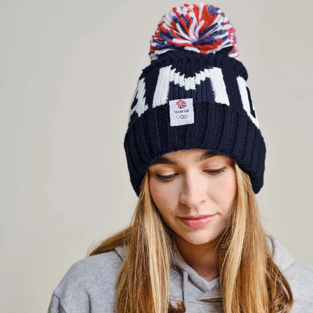 Team GB Text Bobble Hat Navy