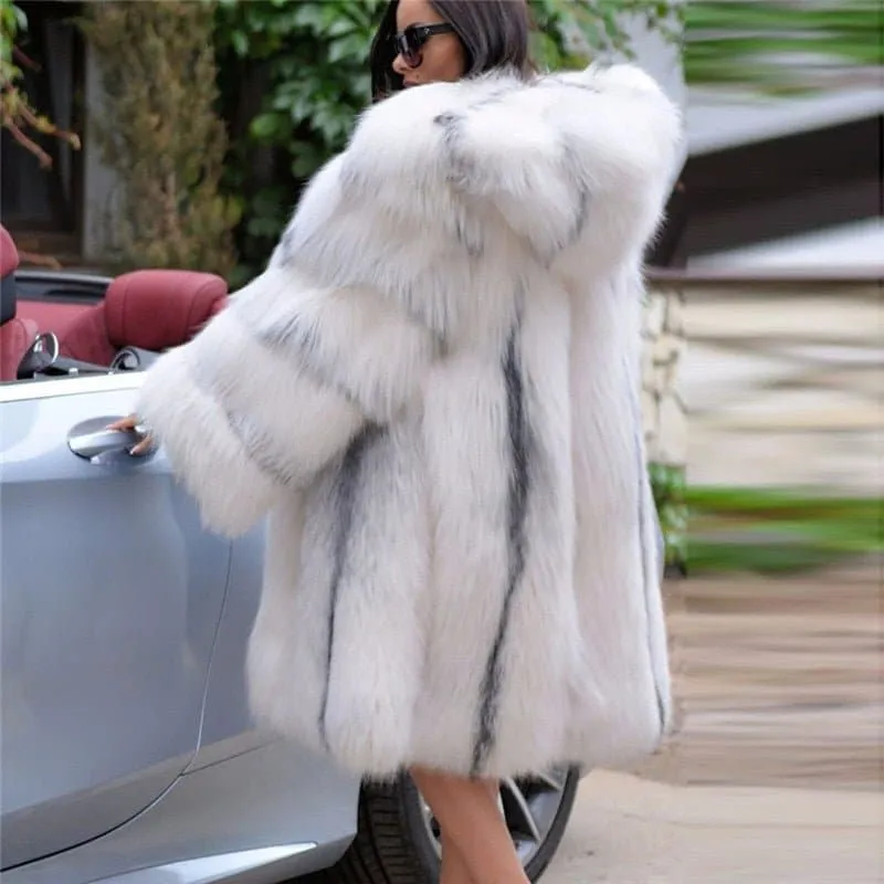 Thick Fox Fur Coat With Hood