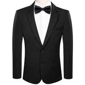 Ties2you Knit Dress Suit Pure Black Solid Notched Collar Silk Suit for Men