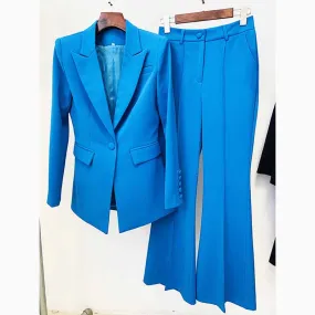 Two Piece Ocean Blue Set Office Business Single Buttons Pants Formal Suit