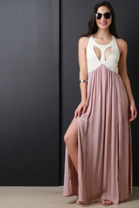 Two Tone Double Slit Woven Maxi Dress