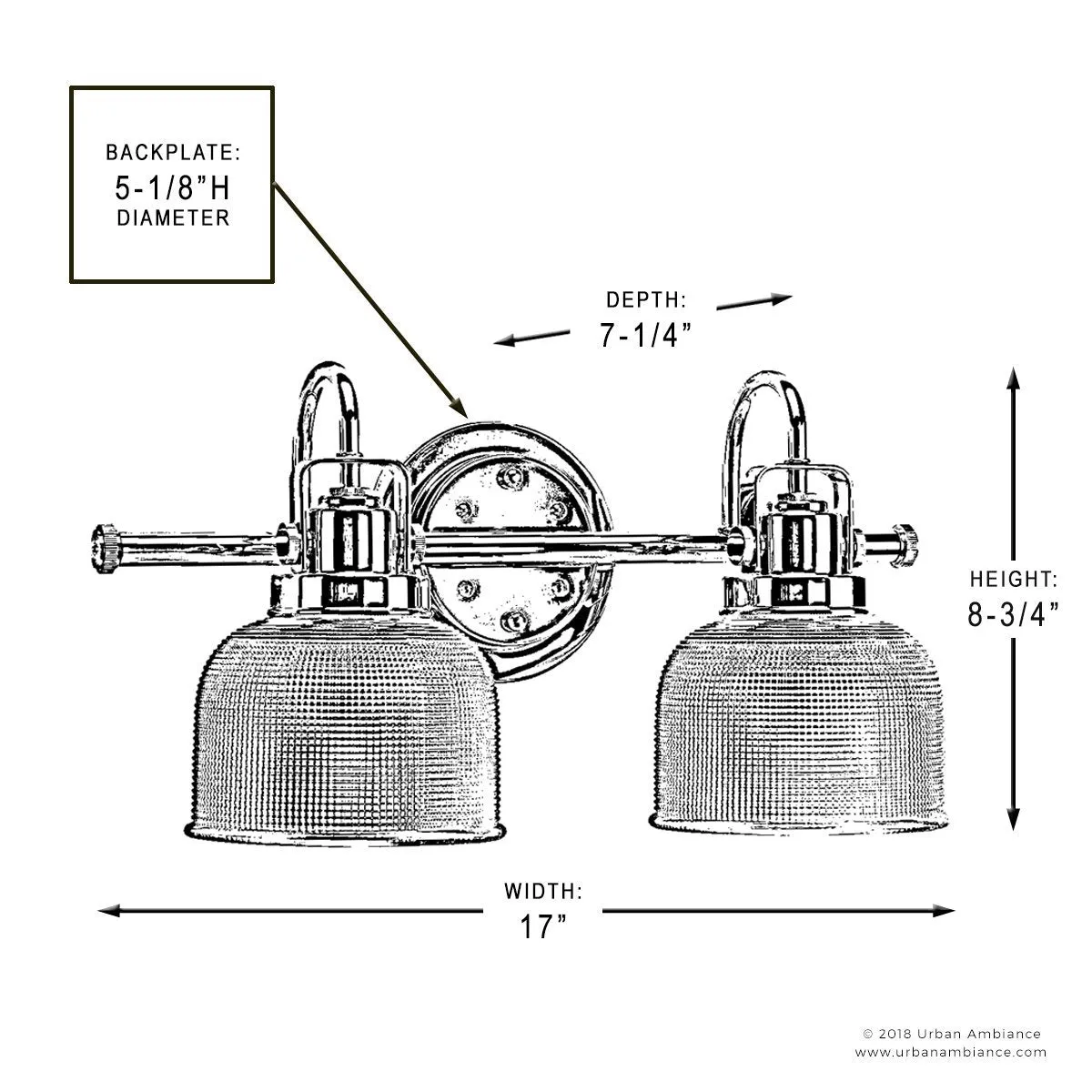 UHP2042 Luxe Industrial Bath Fixture, 8-3/4"H x 17"W, Aged Nickel Finish, Harlow Collection