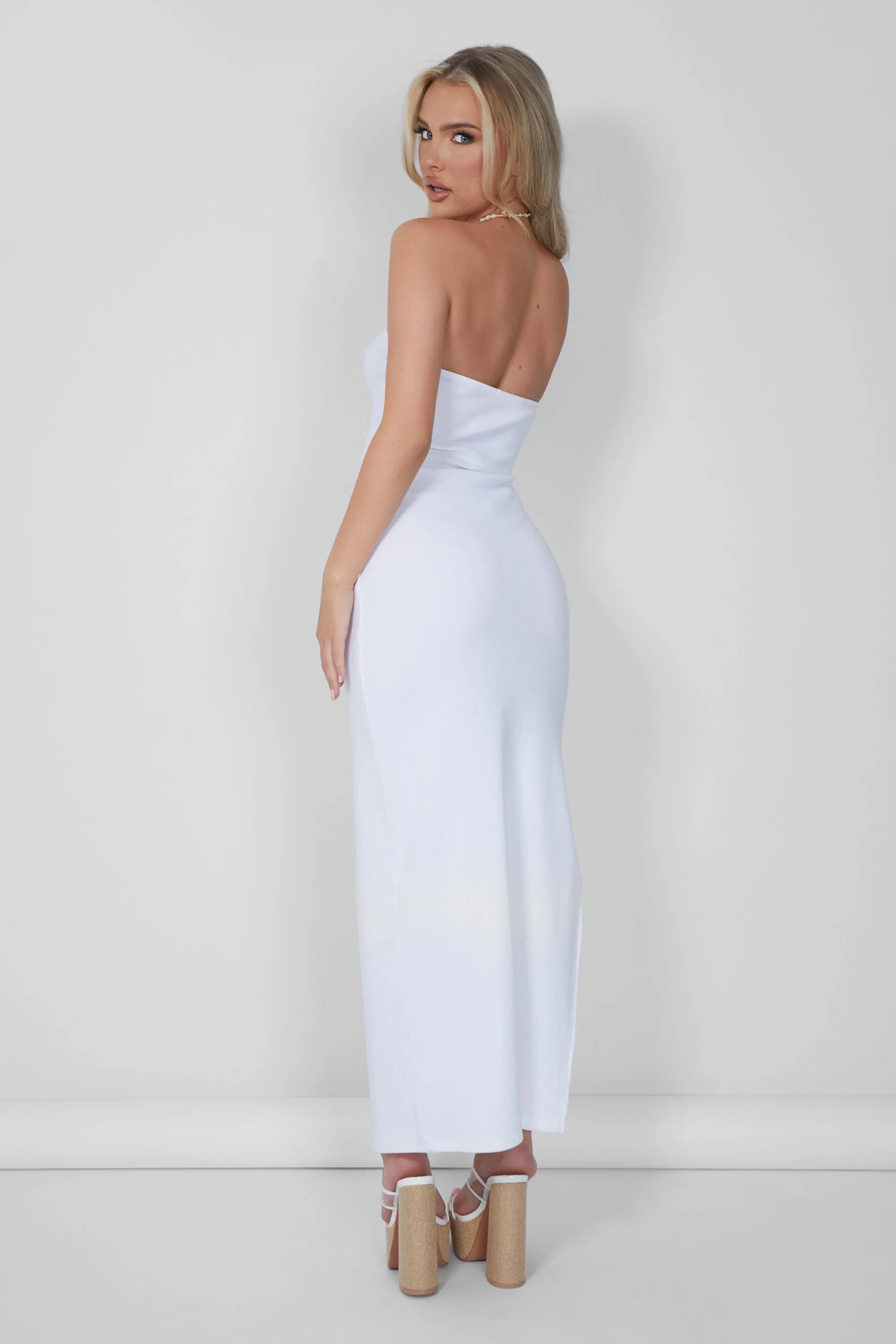 Underbust Seam Detail Bandeau Maxi Dress White