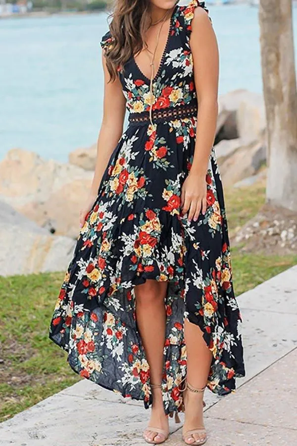 Unique V Neck Maxi Dress