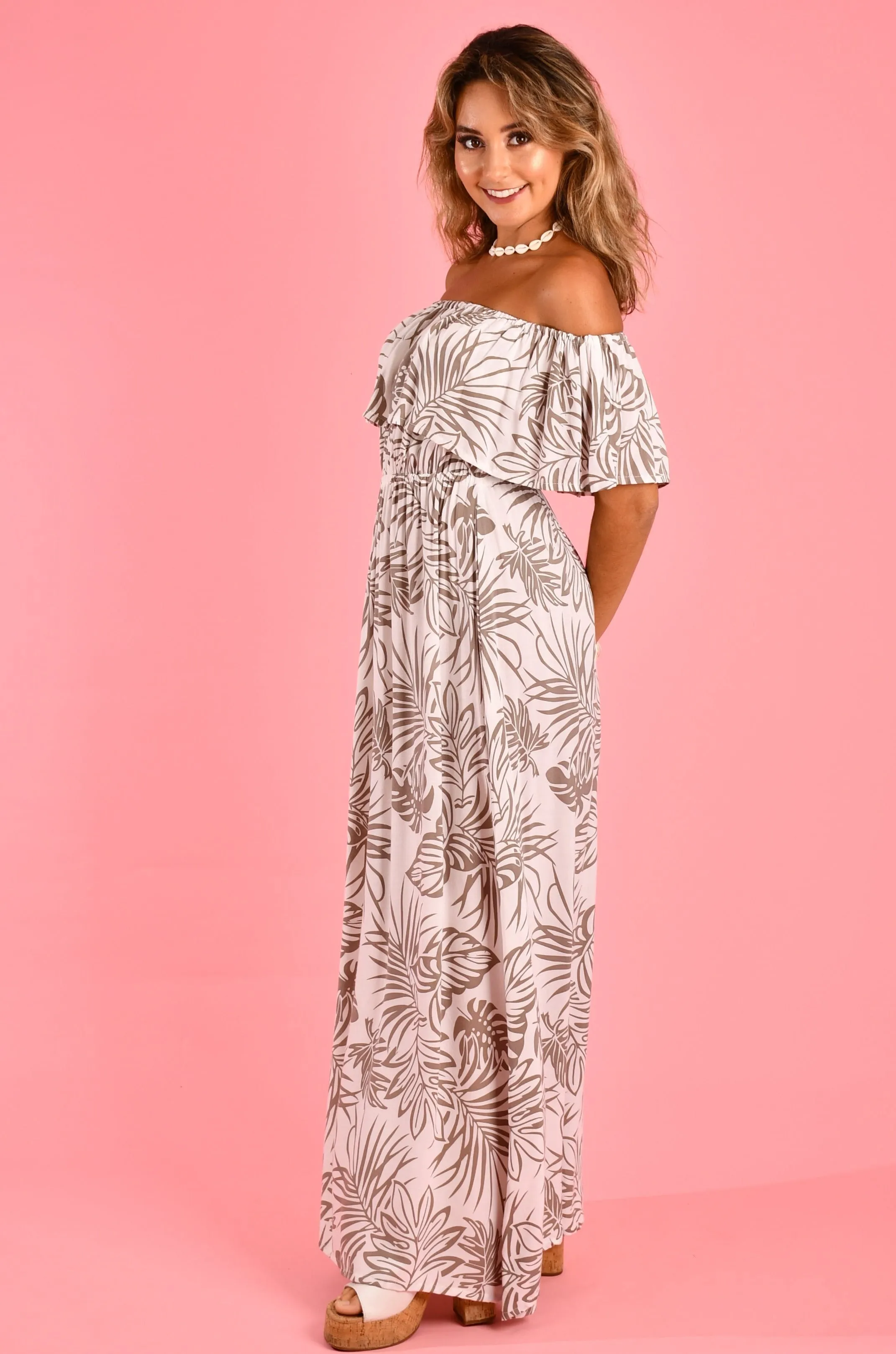 VGLD064 - GYPSY MAXI DRESS - PALM WHITE