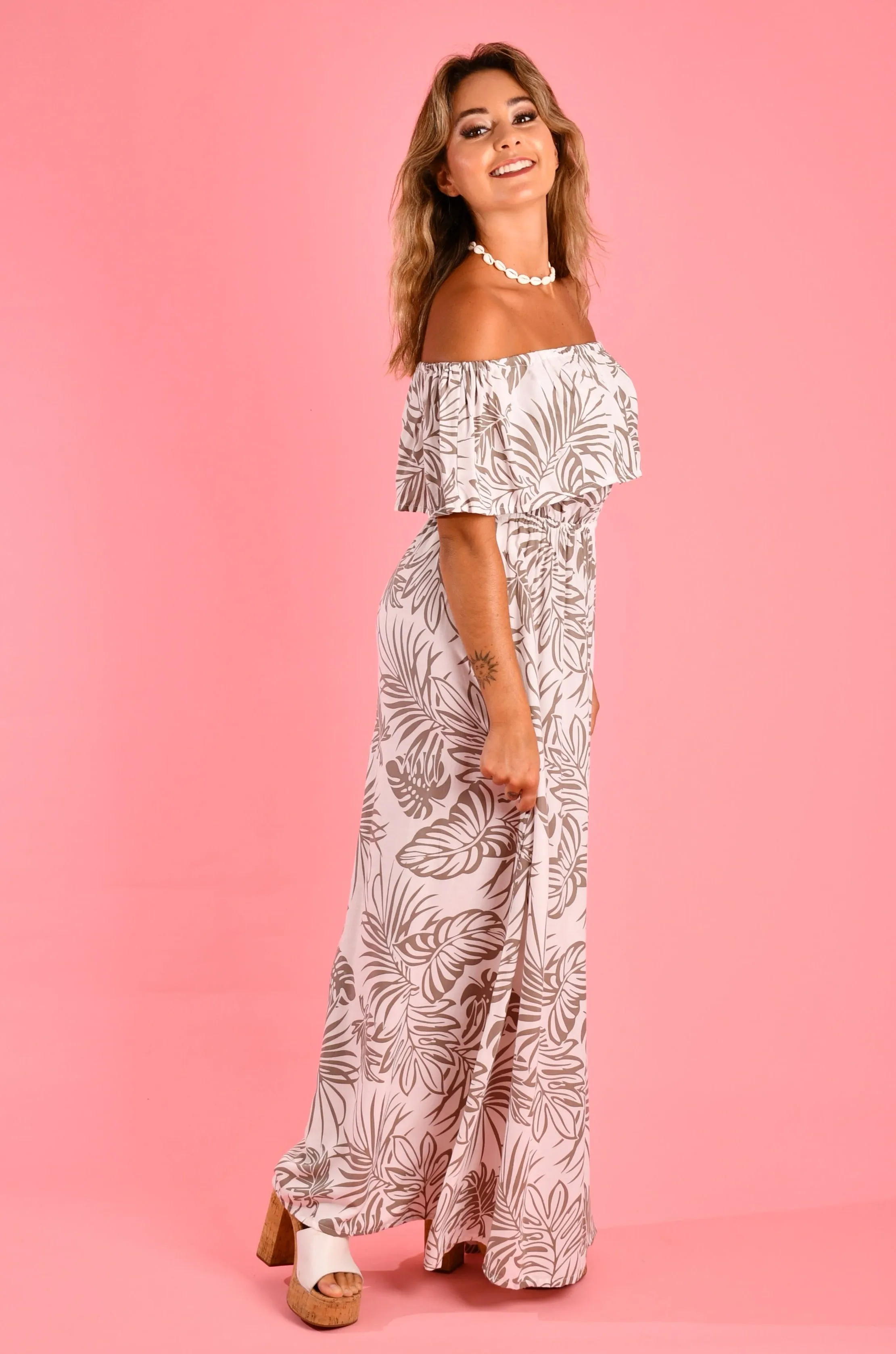 VGLD064 - GYPSY MAXI DRESS - PALM WHITE