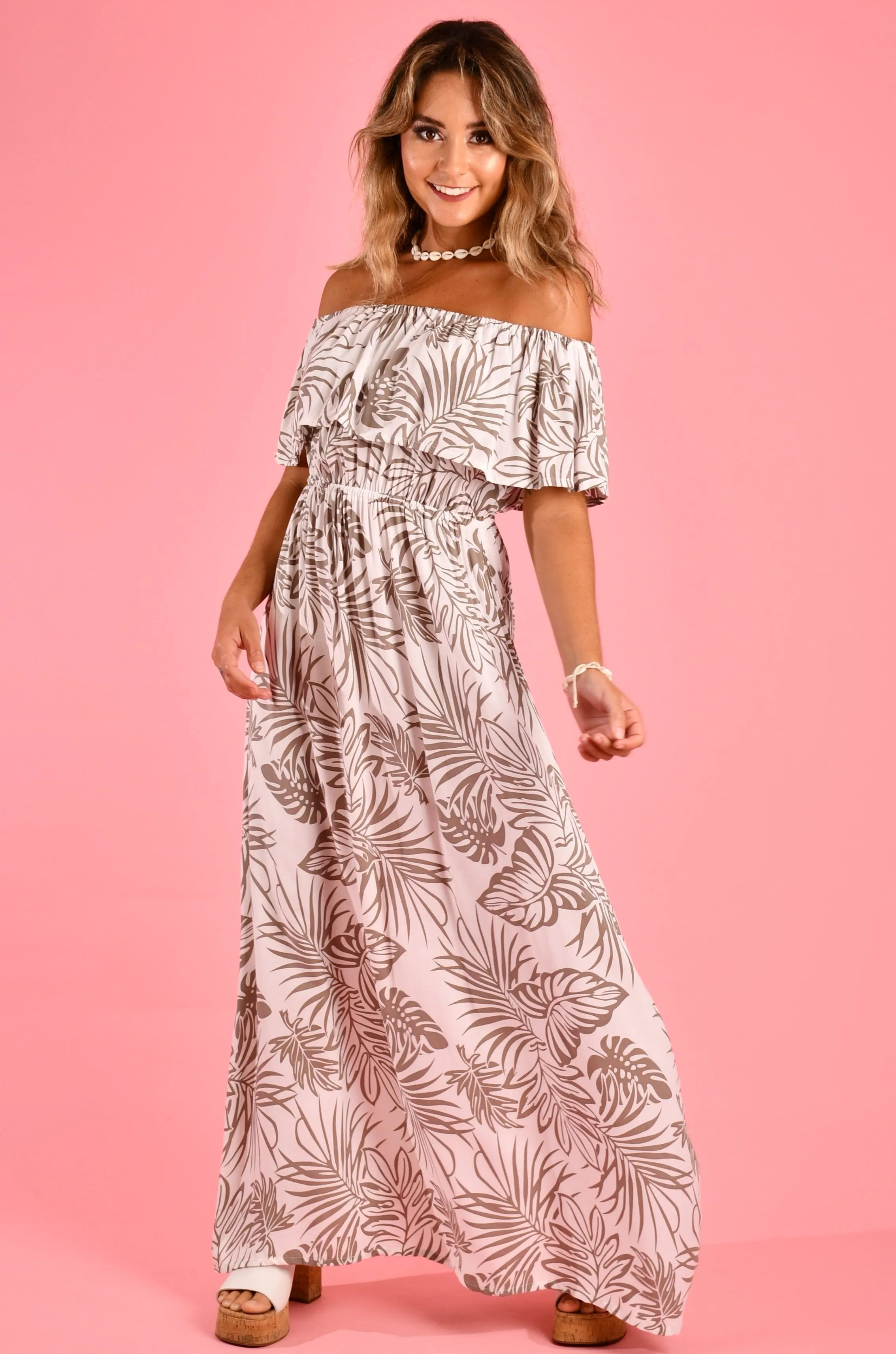 VGLD064 - GYPSY MAXI DRESS - PALM WHITE