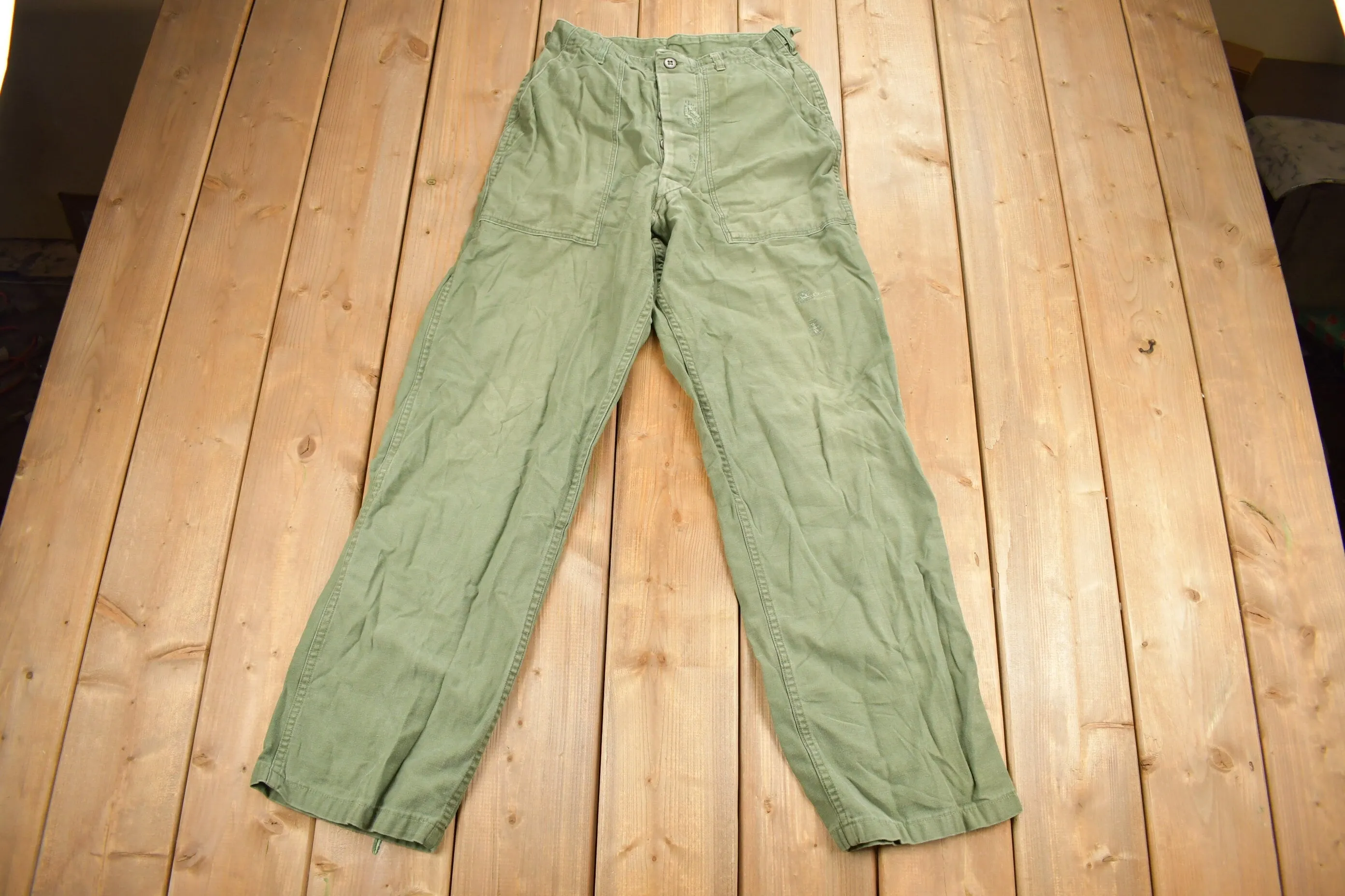 Vintage 1970s OG 107 Green Khaki Army Pants Size 28 x 28