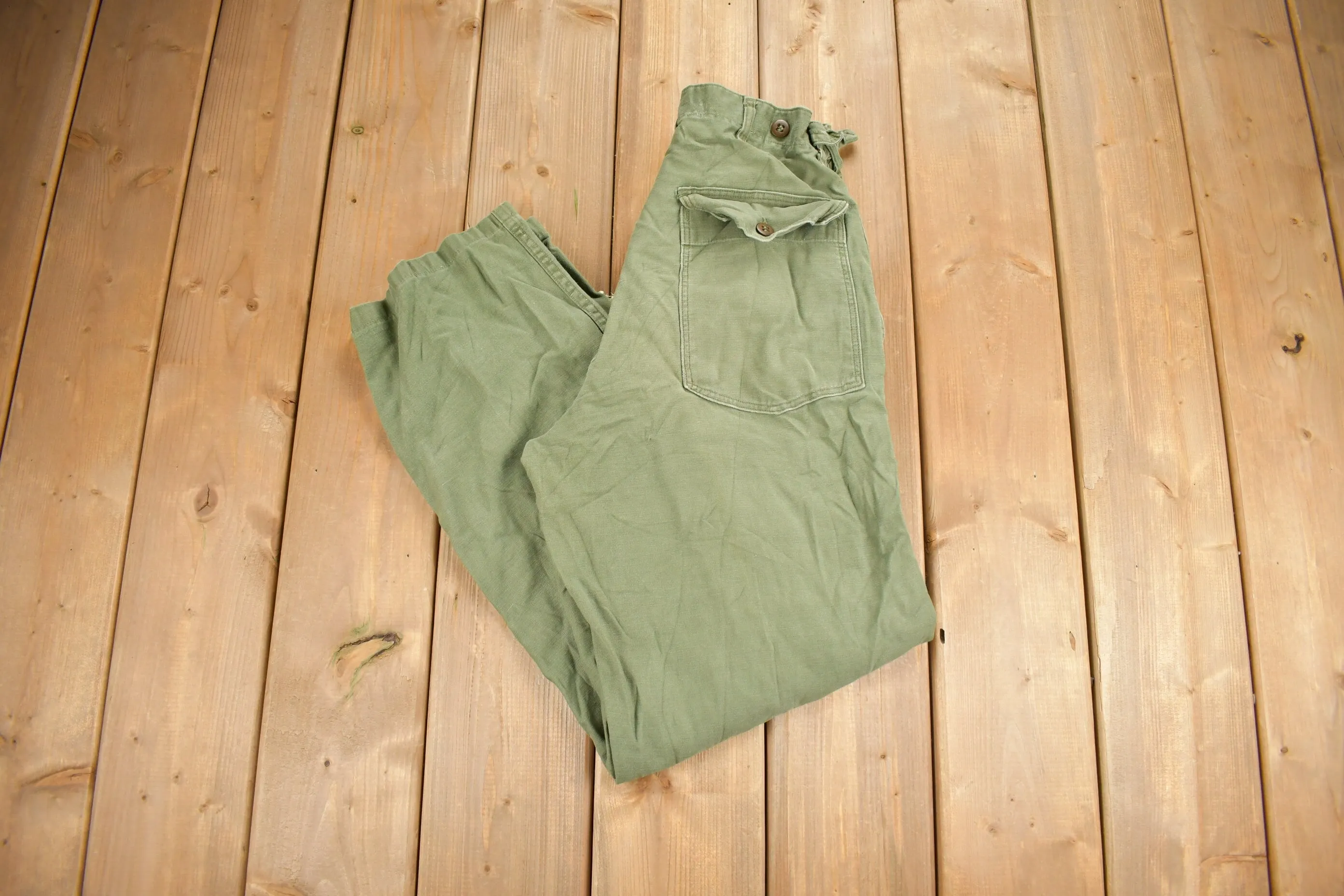 Vintage 1970s OG 107 Green Khaki Army Pants Size 28 x 28