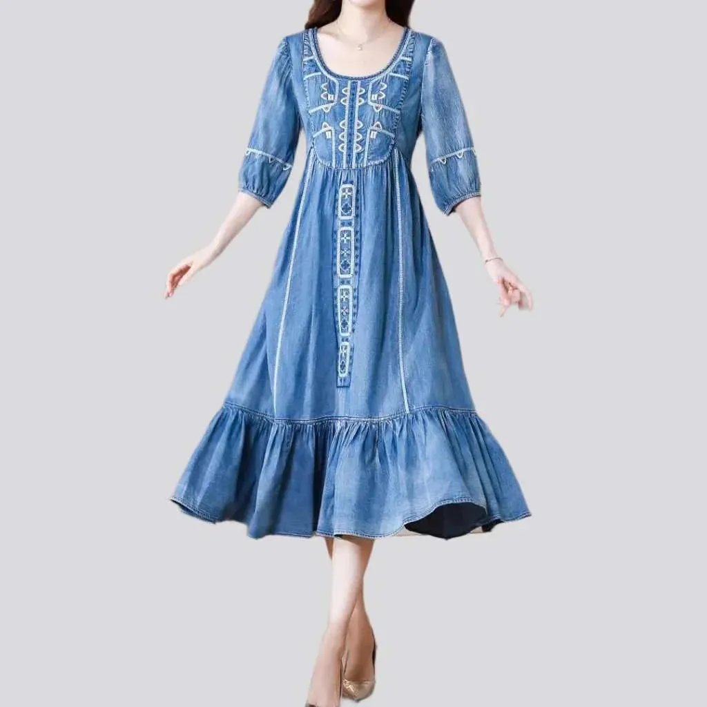 Vintage ornamented boho jean dress