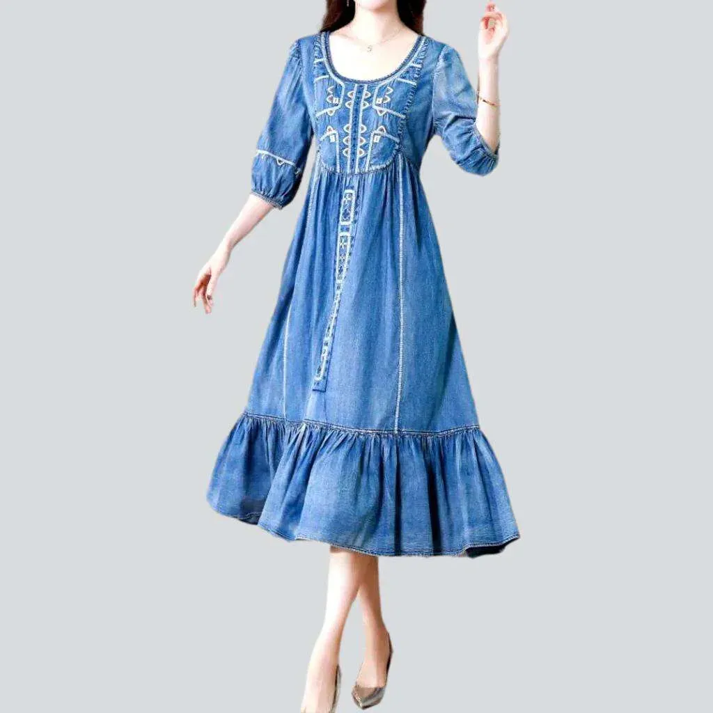 Vintage ornamented boho jean dress