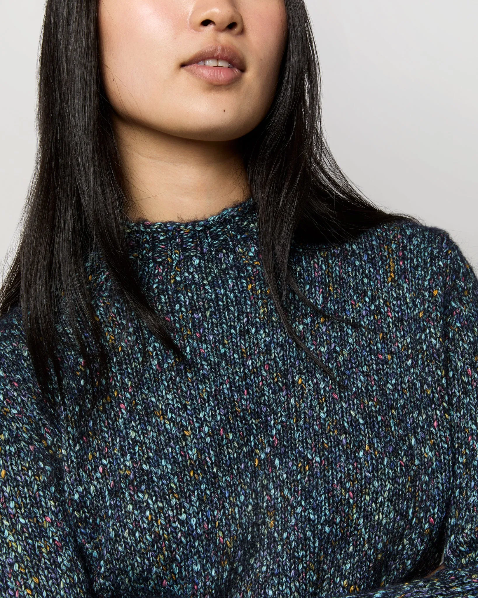 Vivie Sweater in Navy/Multi Cotton/Alpaca Tweed