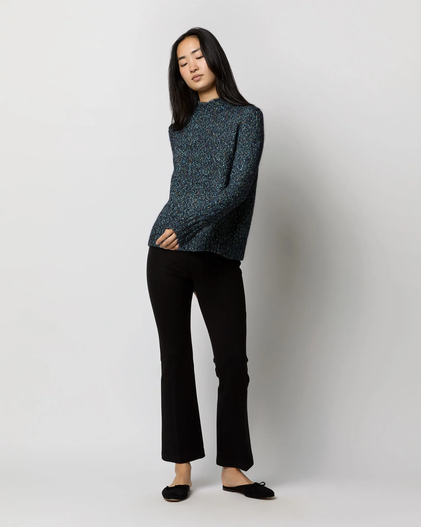 Vivie Sweater in Navy/Multi Cotton/Alpaca Tweed