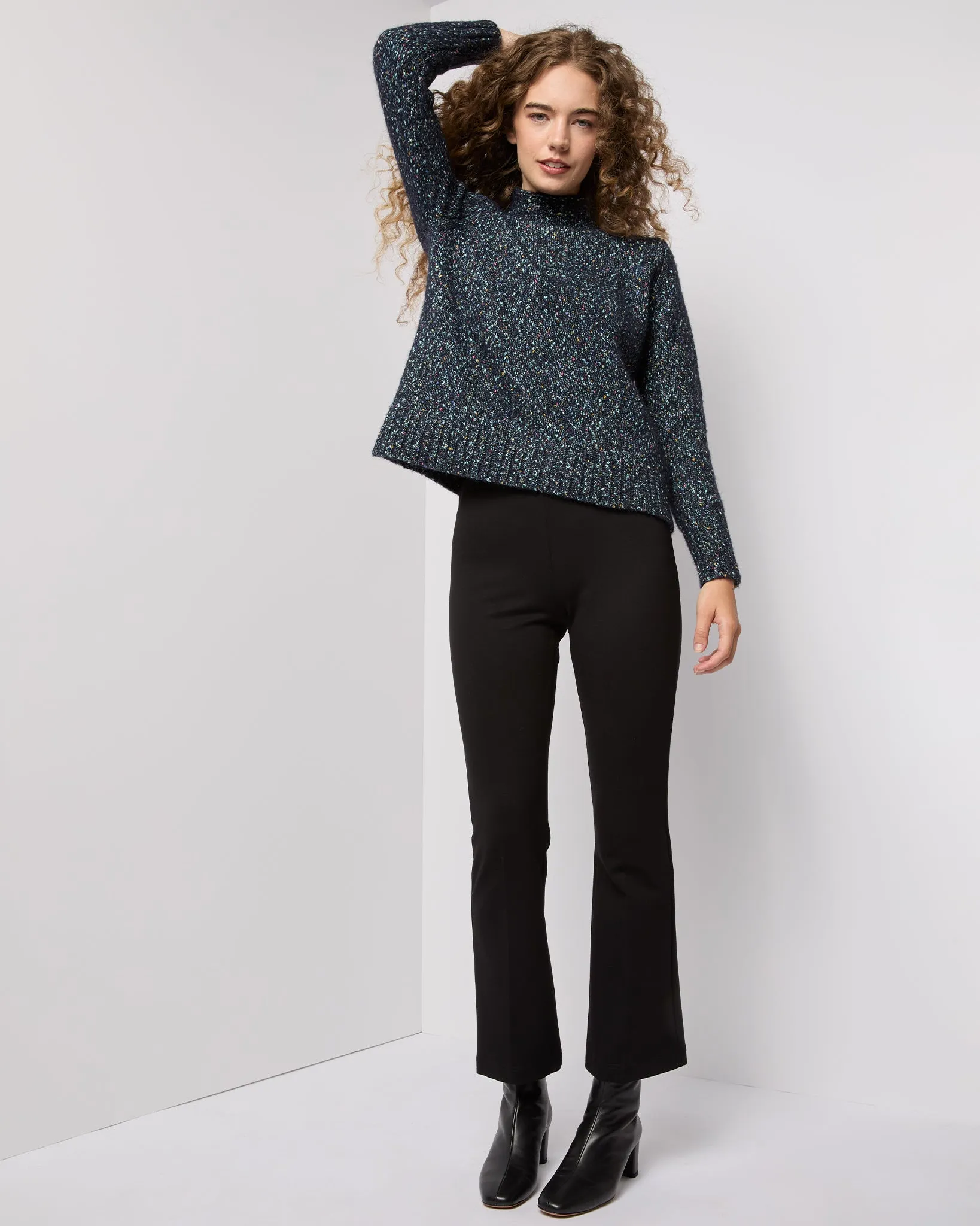 Vivie Sweater in Navy/Multi Cotton/Alpaca Tweed