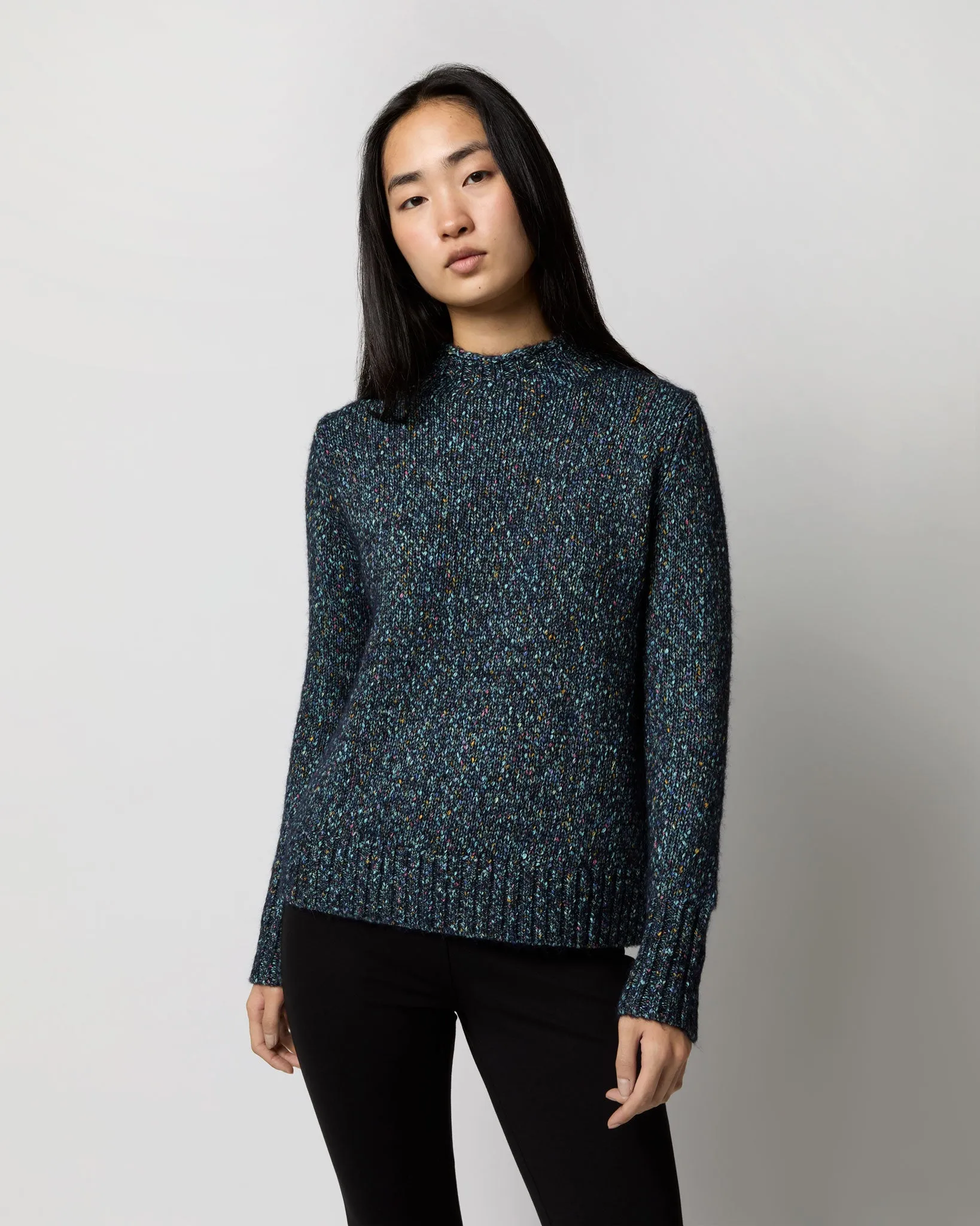 Vivie Sweater in Navy/Multi Cotton/Alpaca Tweed