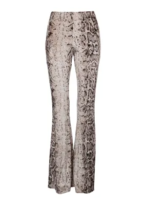 White Snake Animal Print Flared Velvet Bell Bottom Pants