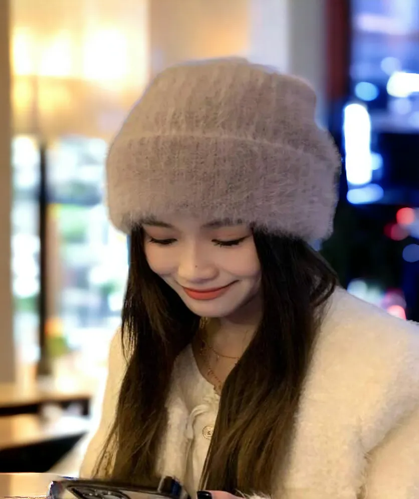 Winter Beanie Hats for Women Men Knitted Hat Angora Wool