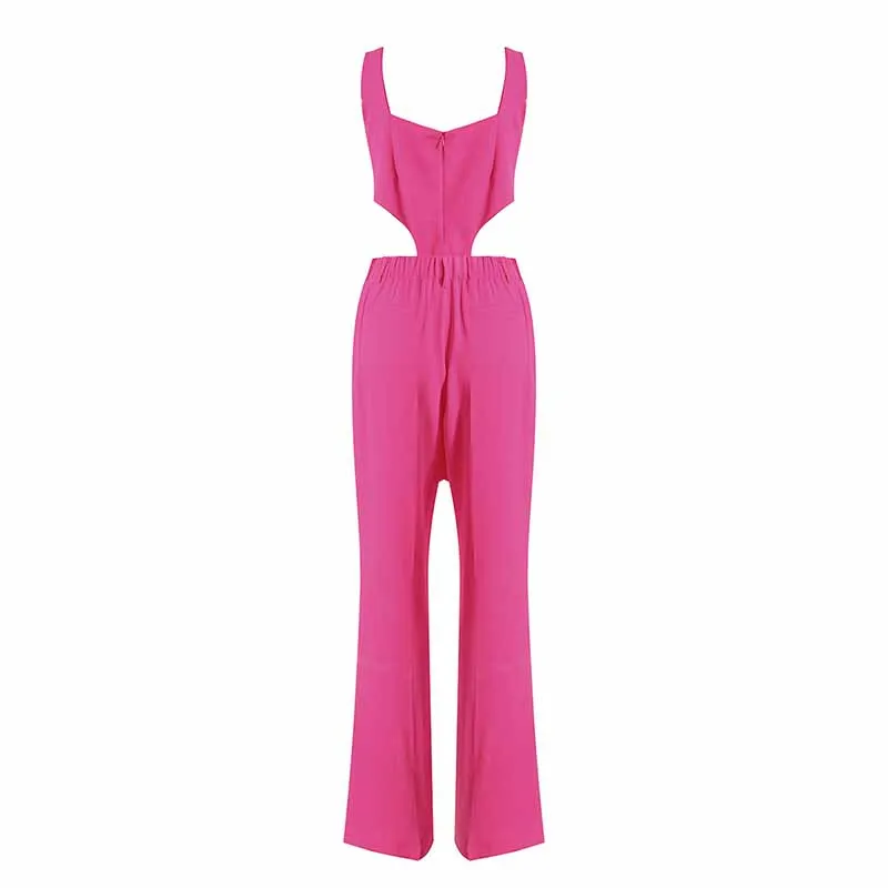 Women 3 Piece Flared Pants Set Fashion Pant Suit In Black, Rose Color