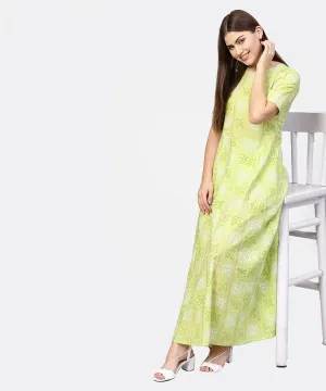 Women Green & Off-White Bandhani Printed Maxi Dress