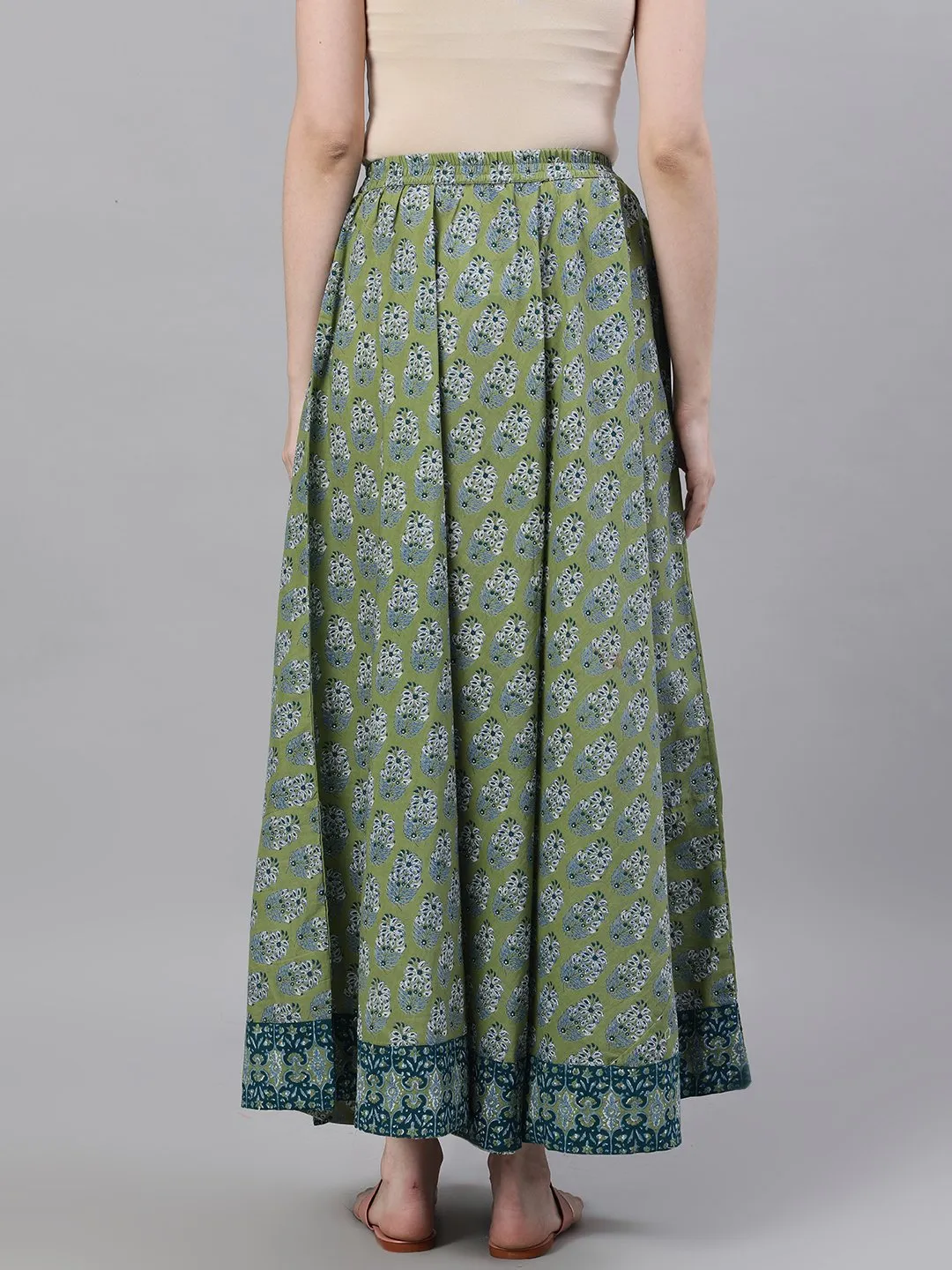 Women Green Printed Maxi Skirt