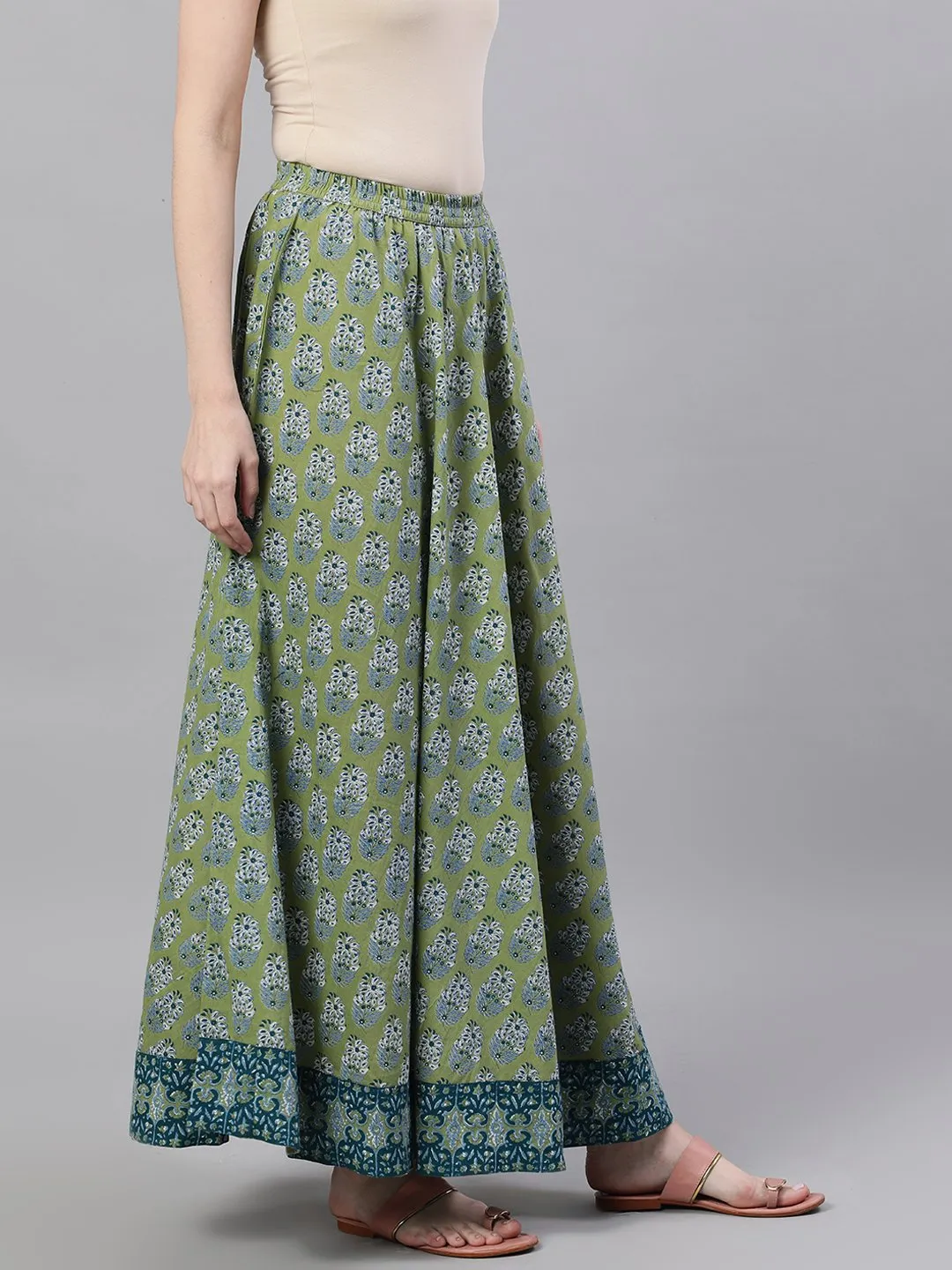 Women Green Printed Maxi Skirt