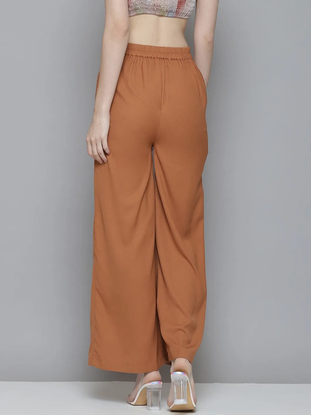 Women Rust Front Slit Wide Leg Pants