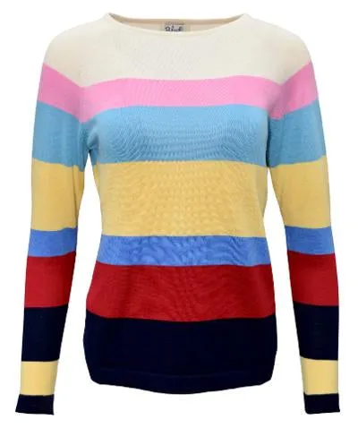 Women’s 100% Pima Cotton Multicolor Block Stripe Sweater