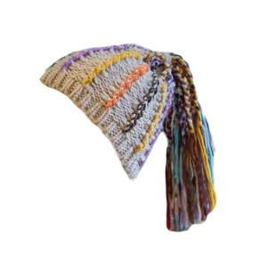 Womens Beanie Hat with Tassels - Bohemian Style Skull Cap YZ50235