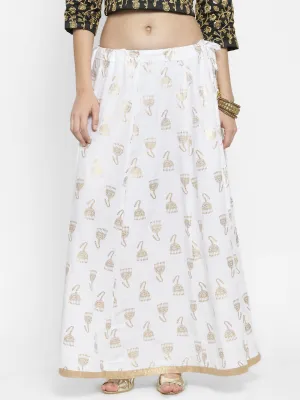 Women'S White Printed Maxi Skirt