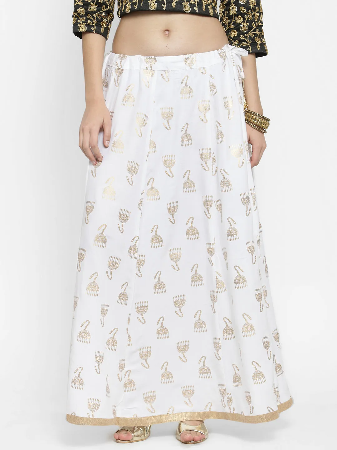 Women'S White Printed Maxi Skirt