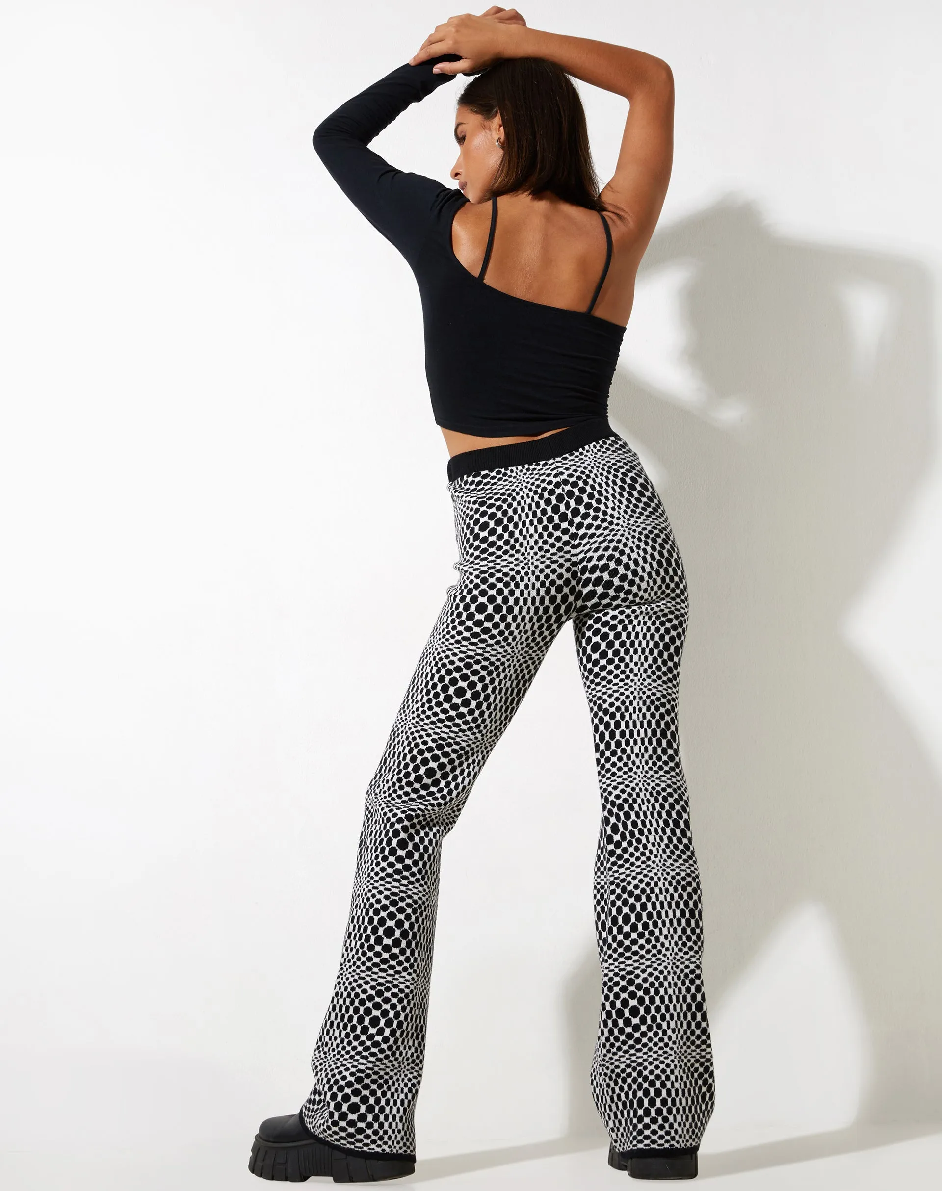 Yuana Trouser in Optic Monochrome Square Black and White